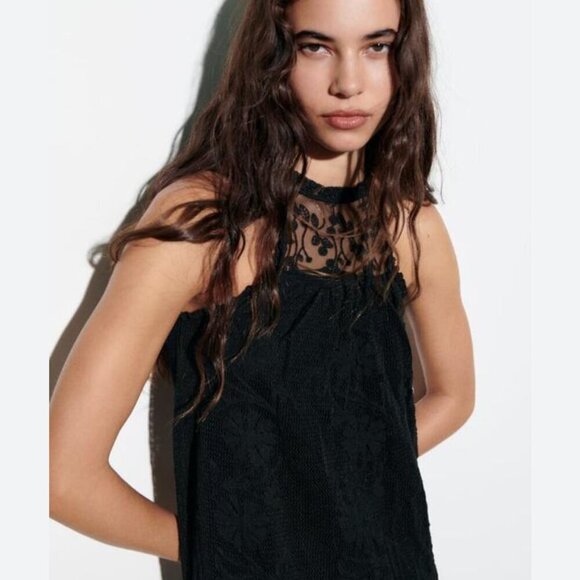 Zara Mixed Knit Cotton Blend Sleeveless Midi Dress NWT Black Size Small - Picture 1 of 12